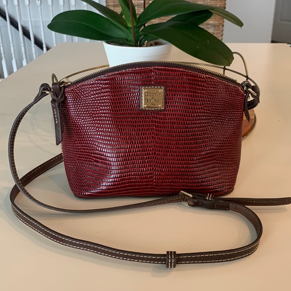 Dooney & Bourke Handbags - Dooney & Bourke Red Lizard-Embossed Crossbody Bag
